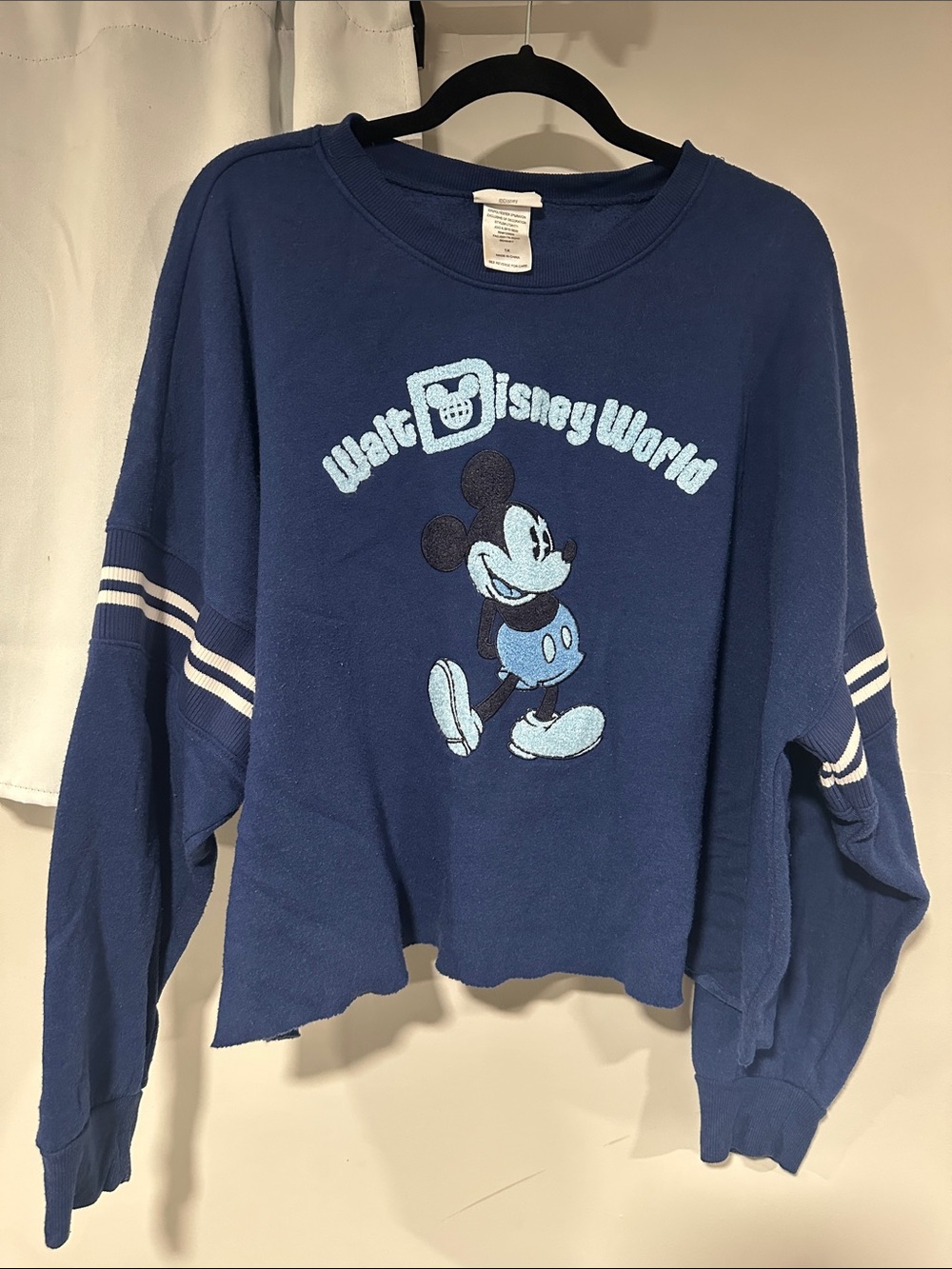 Disney Navy Blue Mickey Mouse Crewneck Crop Sweatshirt with Light Blue Graphic